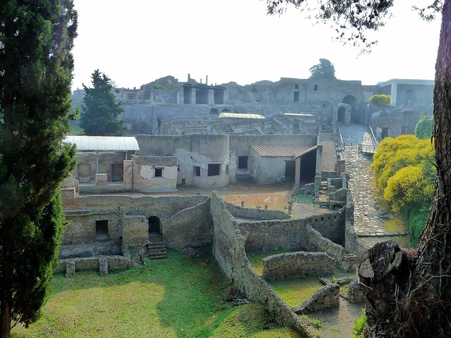 View over the excavations of Pompeii with Mount Vesuvius in the background