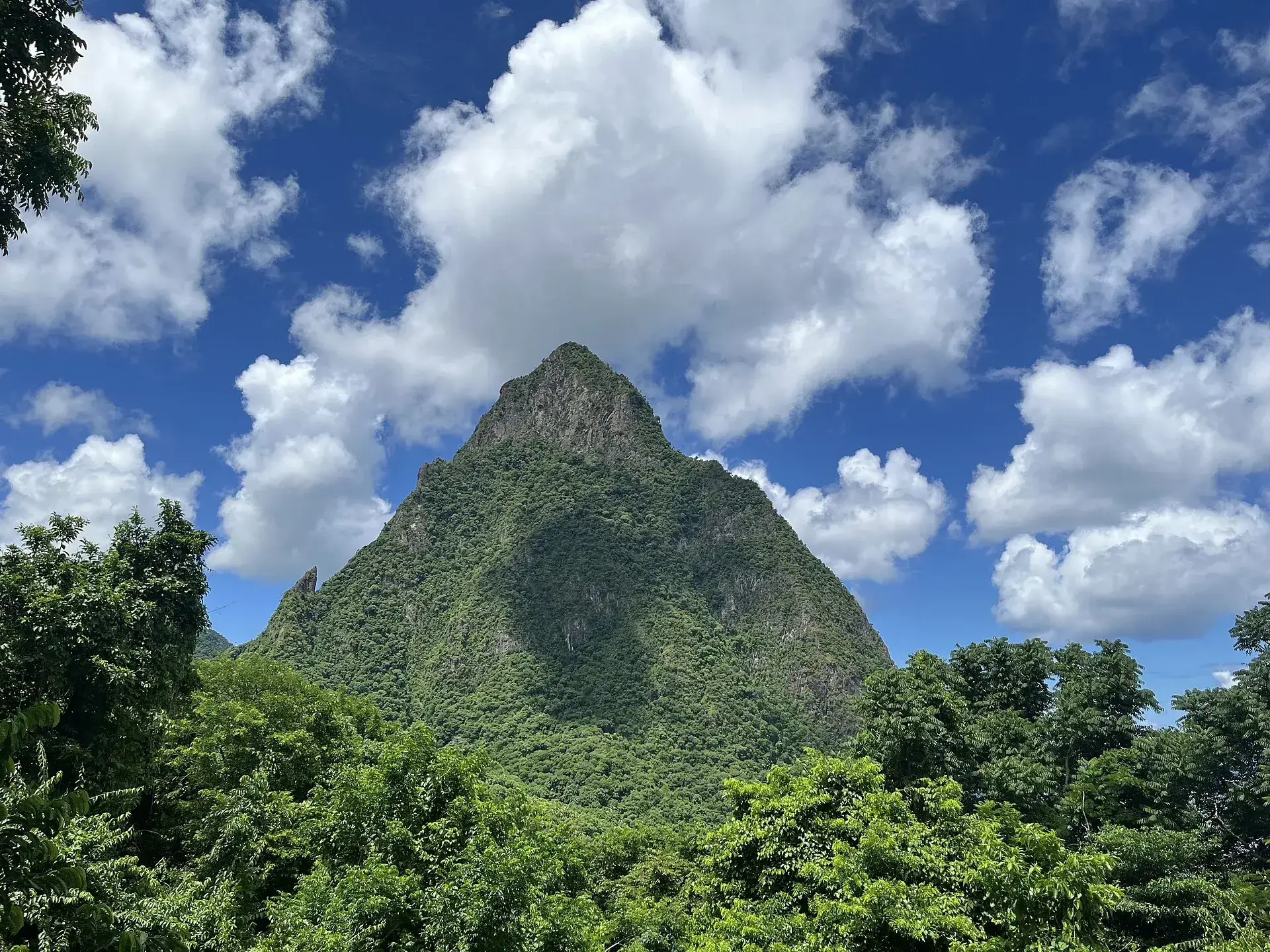 Der Petit Piton auf St. Lucia: ein schmaler, dicht bewaldeter Felskegel direkt über dem Meer
